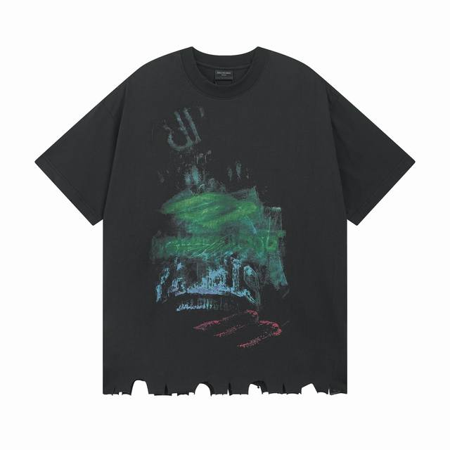 细节图 顶级版本.官网品质 #Balenciga巴黎##巴黎25Ss涂鸦破坏做旧短袖#官方原版一比一完美复刻 面料采用260G巴黎专用双纱高克重1比1双纱罗纹