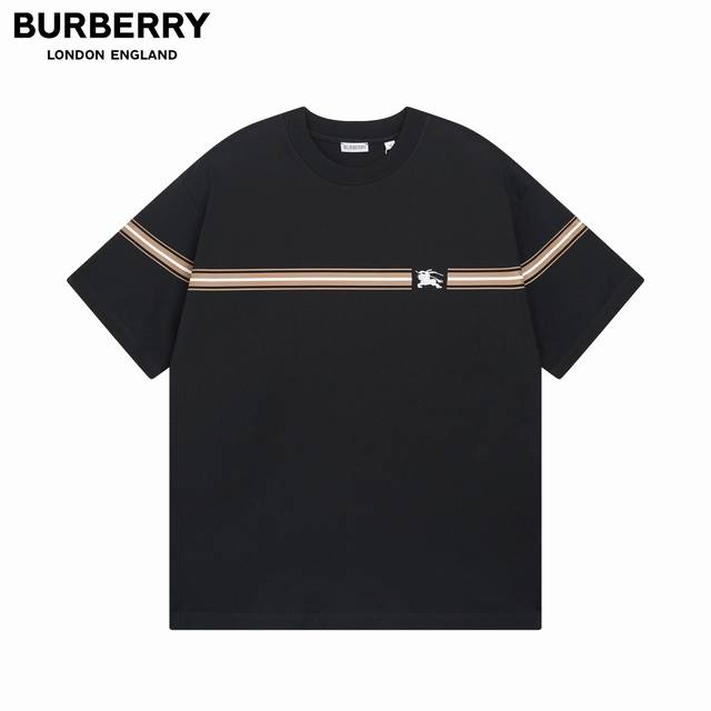 细节图 顶级版本.官网品质 #Burberry巴宝莉条纹印花对位经典战马刺绣短袖T恤#官方原版一比一复刻 面料采用Bur定制平织棉 舒适透气不变形 进口纳米印花