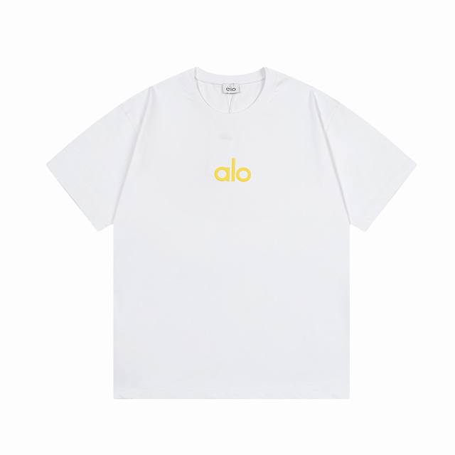 Alo 2025新款 雷瑟 爆裂线条 字母Logo压花 男女同款 短袖T恤 定制270克100 双纱纯棉面料 定染32支双股螺纹 领标吊牌主唛三标齐全 颜色 白