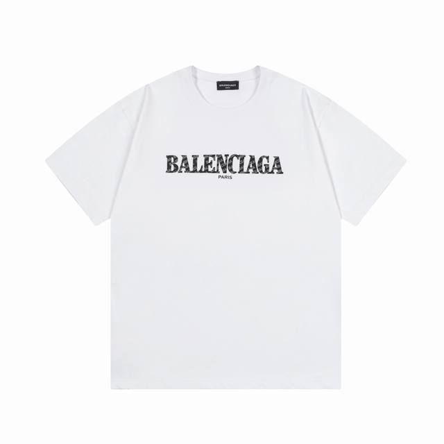 Balenciaga 巴黎世家 2025新款 雷瑟胶印字母Logo 男女同款 短袖T恤 定制270克100 双纱纯棉面料 定染32支双股螺纹 领标吊牌主唛三标齐