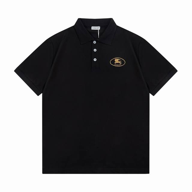 burberry 巴宝莉 2025新款 刺绣战马麦穗Logo 男女同款 休闲polo衫 定制珠地面料 进口田岛机刺绣工艺 领标吊牌主唛三标齐全 颜色 黑色 尺码