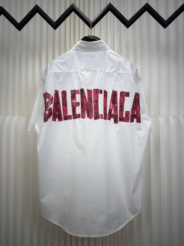 巴黎世家Balenciaga 胶带短袖衬衫 正品开版-实体柜台-顶奢品质 秒杀市面一切版 定制臻棉御皱纤云布料 细腻柔软 舒适贴肤 以纯粹之黑为底色 胸前同质化