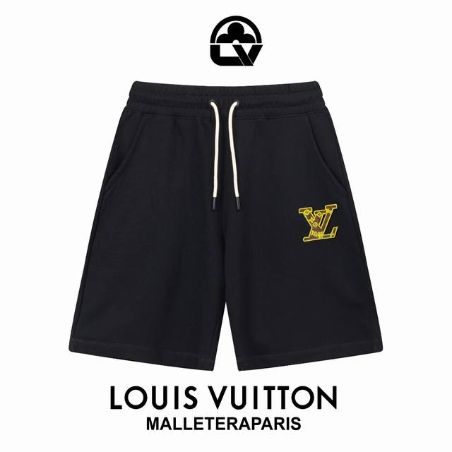 顶级版本 区别通货 Lv 路易威登Ss秀款 修身线条简约印花字母Logo潮流男女同款短裤 兼容所有身材 腰部松紧带黑白抽绳设计 定制抽绳口袋两侧都带有斜插口袋设