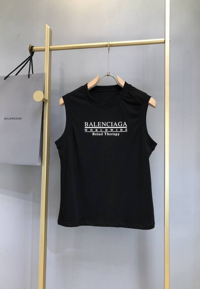 b*Alenciaga 字母Logo标识坦克背心 原版面料定制炭黑色 后幅下摆Logo标贴 宽松版型 可随意搭配 尺码 M-3Xl