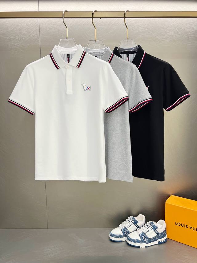 Tb家25Ss新款春夏短袖翻领T恤polo 最高版本客供定制高端朱地面料简单时尚款 拼色螺纹超级好看 经典Logo简单大方的款式 满满的高级感 四季可穿 简欧风