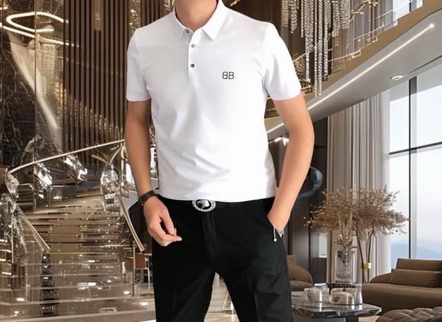 Bal*Nciaga 巴黎世家2025春夏新款原单男士翻领短袖polo衫T恤 爆款 简洁时尚百搭 高端品质 无缝包边 胸前烫印Logo图案设计 定制进口双股丝光
