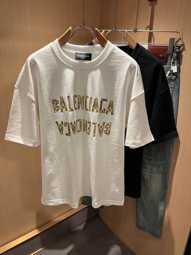 Balenci*Ga巴黎*家 2025春夏新款男女同款短袖T恤 走秀图案印花时尚休闲短袖T恤衫 设计Logo印花设计 极具设计精选客供280G纯棉面料 手感柔软