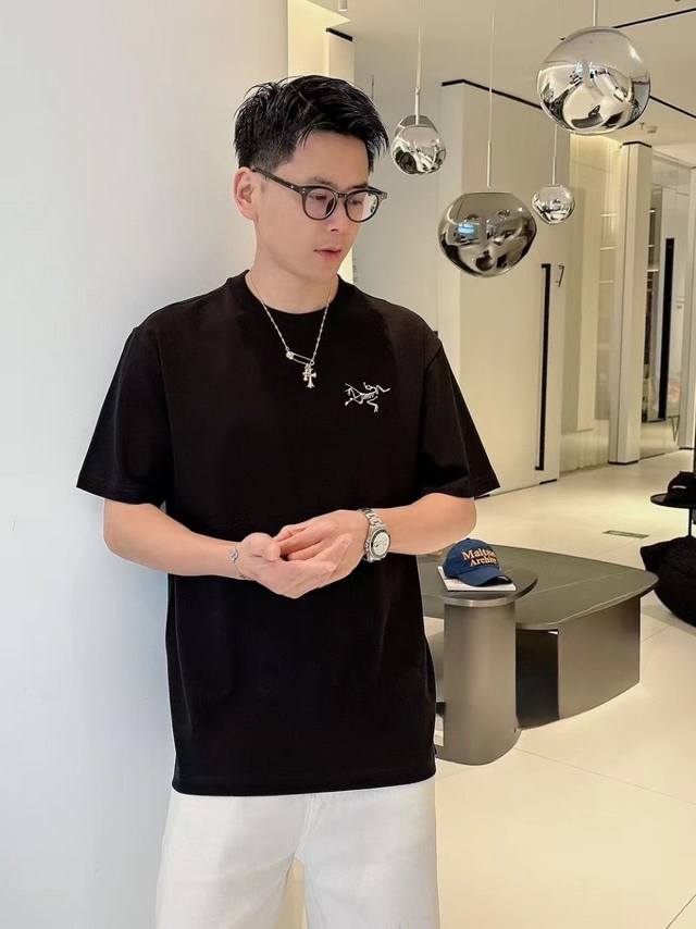 始祖鸟短袖系列 季度 2025春夏 颜色 黑色 白色 石墨灰 尺码: M-3Xl 克重 220克重 成份 100%纯棉 工艺 图案真空云朵贴布刺绣融入了Lv 家