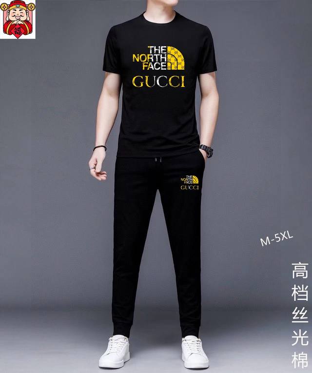 直 Gucci Guqi 胖子福音 2025官网同款.世界知名奢侈品牌.夏季男士 双丝光 高品质货套装 采用进口原单面料 当季时尚潮流款 百搭爆款 简洁大方 精