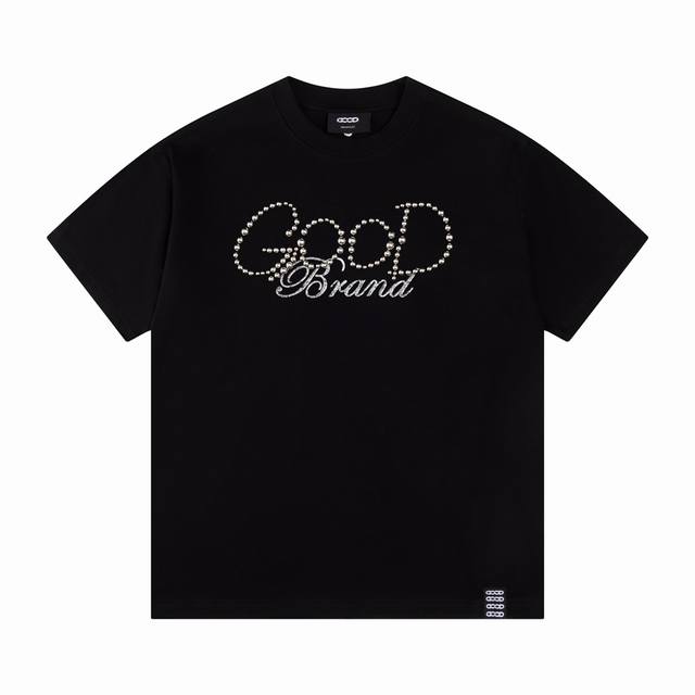 实拍图 钉珠工艺 请勿机洗 新款钢珠版本 Goodbrand Love Is Good珍珠标语短袖T恤 情侣同款 颜色 黑色 码数 S M L Xl