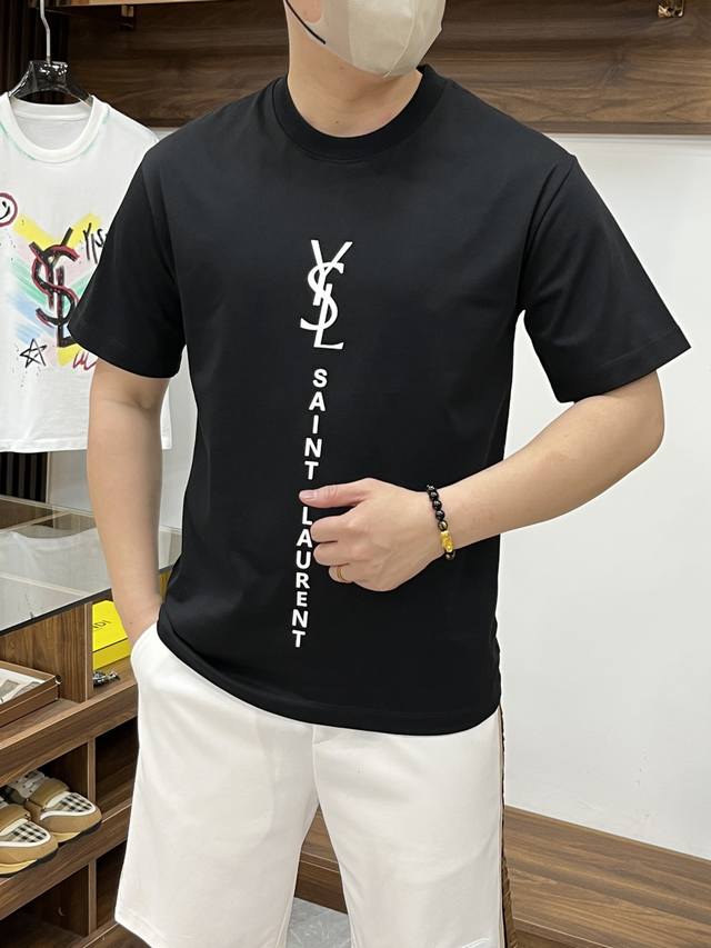 Syl 圣罗兰 三标齐全 2025夏季新款男士休闲圆领T恤 高级定制100%棉面料 面料柔软舒适 透气弹力舒适度极高 细节无可挑剔 顶级辅料配备 原版Logo设