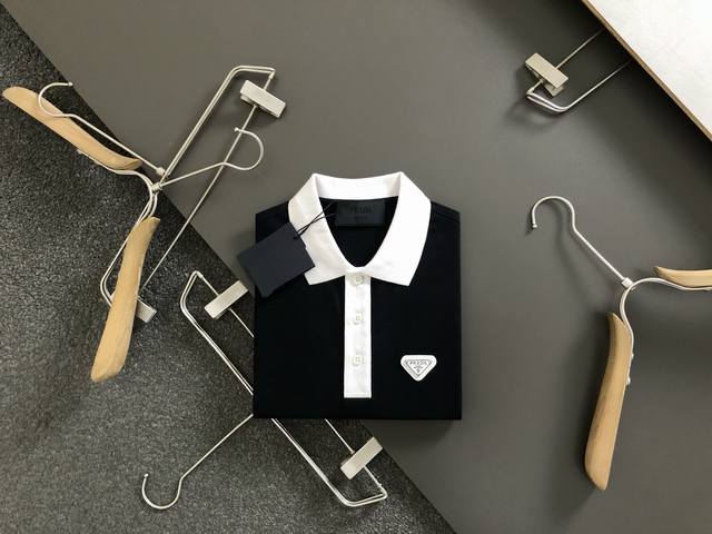 prad*合身版型M-Xxxl 24Ss最新黑白拼色金属三角标专柜百搭polo短袖 最顶级的品质专柜原单短袖 顶级制作工艺进口面料 专柜品质印花设计 采用进口高