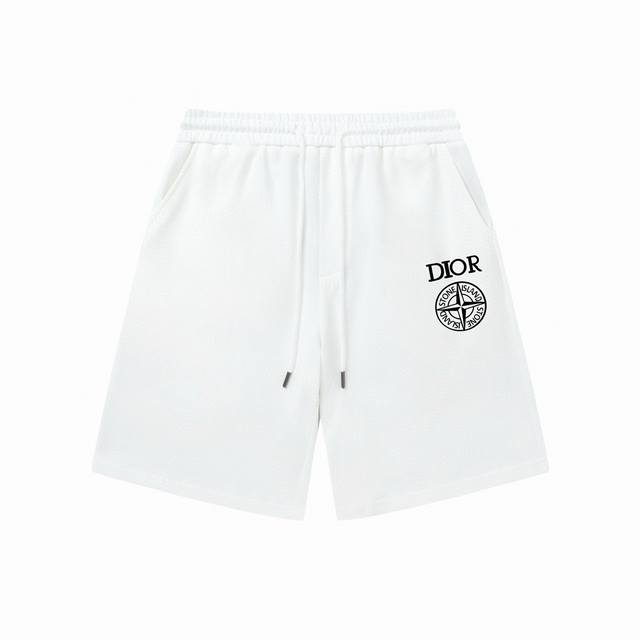 Dior 迪奥 联名石头岛限定系列 2025新款 轻奢主义 激光立体凸胶联名字母Logo 男女日常通勤穿搭必备 休闲短裤 定制毛圈面料 松紧+抽绳可调节裤腰 腰