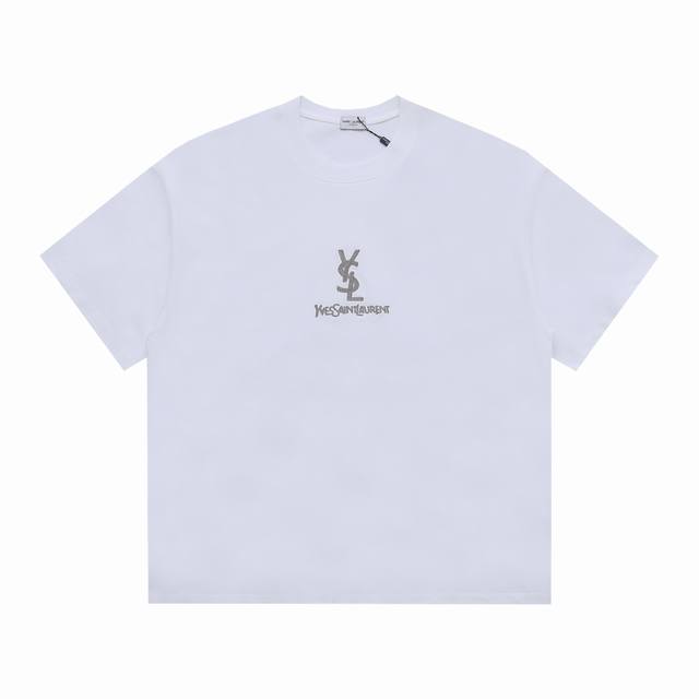 Ysl 圣罗兰] 2025Fw短袖 刺绣字母 高端32S双纱260克面料 重磅面料 定制拉架罗纹同缸同染 三标齐全 男女同款 颜色 黑色 白色 尺码 Xs S