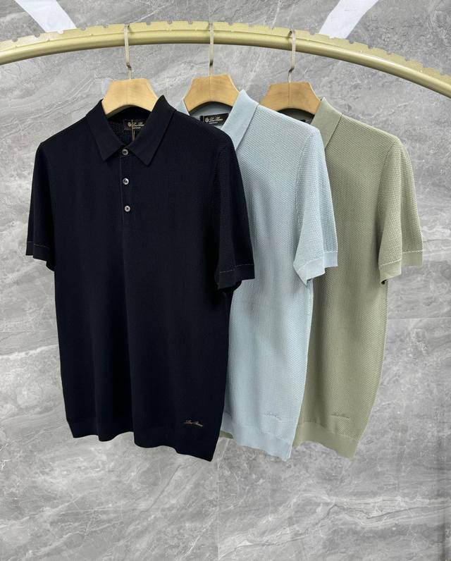 25春夏新款Loro pi*Na针织菠萝纹商务polo 男士高端极简都市针织衫 意大利同渠道稀有订单 精英级男士必备的顶奢品牌Lp 弹力菠萝纹针织面料 下摆刺绣