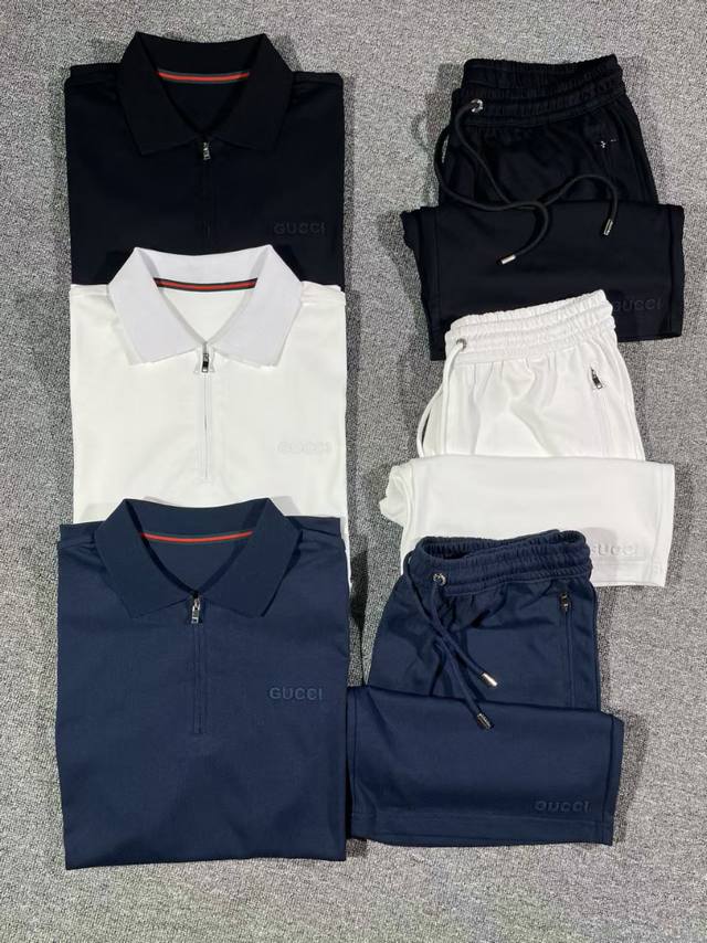 短袖 短裤 新品Gucci套装短袖Ly681302025 短裤Ly681302025夏季新品 男士胸前经典徽标刺绣珠地网眼商务休闲短袖polo衫 香港洋行渠道货