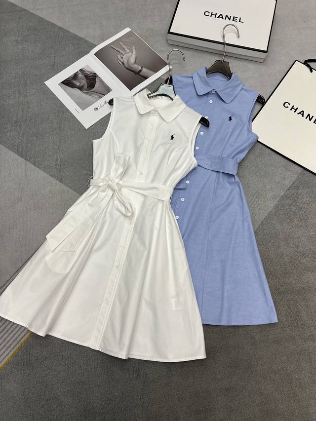 高品质拉夫*2025夏季系列 很经典的拉夫设计款 高尔夫风格 采用高品质牛津布纯棉面料 亲肤好穿有质感 无袖连衣裙款式 真的白月光小裙子 气质天蓝和纯白2色Sm