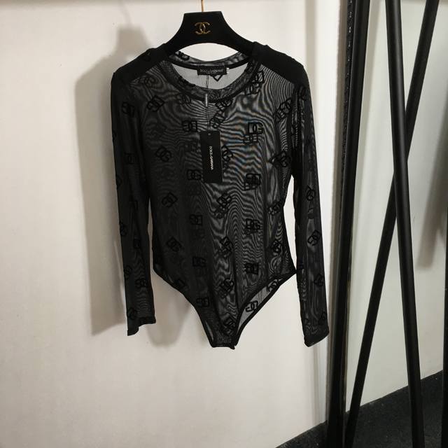 款号 7557 Dg*新款 植绒Logo字母修身显瘦长袖连体紧身衣 上衣 咖色 黑色 S-Xl S码 胸围78 袖长57 衣长68