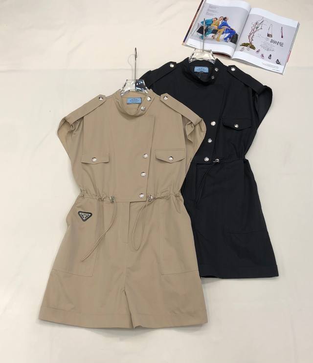 pr141 2025夏装新款连体裤 工装款连体裤收腰设计可调节 钉三角标 两侧插兜口袋休闲潮流 2色Sml
