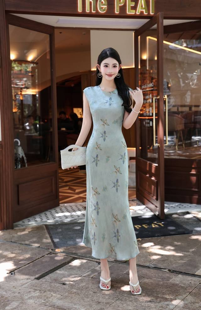 连衣裙 杏色 粉色 蓝色 S-Xxl 5个码 2025新款上新高品质仁丝香云纱面料国风优雅气质印花旗袍连衣裙~ 时尚印花 优雅气质女人味 优雅干练~ ~ 超级显