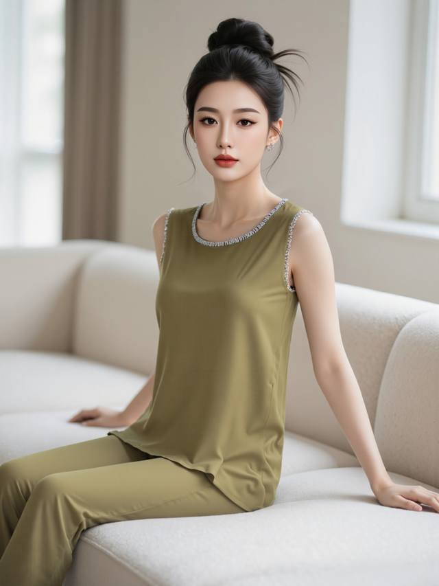 连衣裙 2670春夏新款 重工纯手工钉珠无袖连衣裙圆领宽松设计感背心裙套装姜黄 黑色 Smlxlxxl