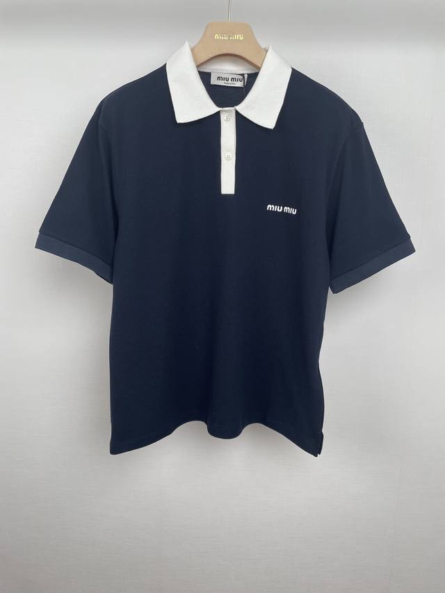 Miu家短袖撞色领polo衫 舒适透气 版型展现优雅身姿 适合日常穿搭 Sml