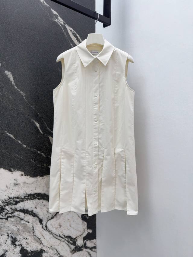 Mc 25Ss 春夏新品翻领娃娃款百褶无袖连衣裙 气质减龄神器 经典H压褶欧根纱拼接棉质面料 小A版型剪裁上身休闲优雅 灵动少女风 元气满满 本季必入百搭单品S