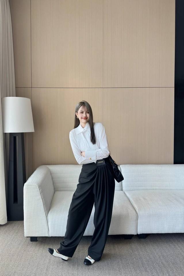 25Ssloewe褶皱Yb定制西服裤Sml 黑