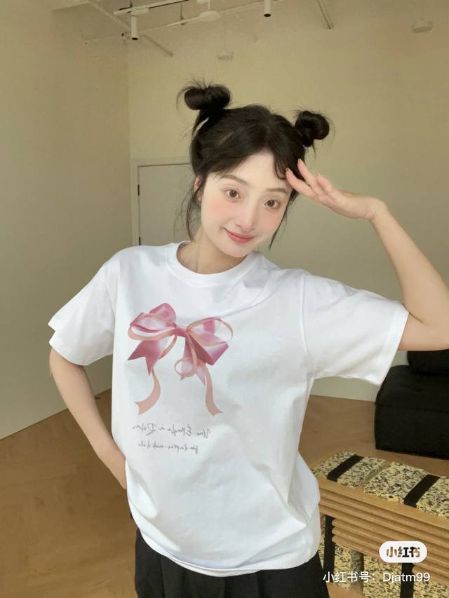 ronron韩国潮牌蝴蝶节印花简约短袖颜色 黑色 白色 码数 S M