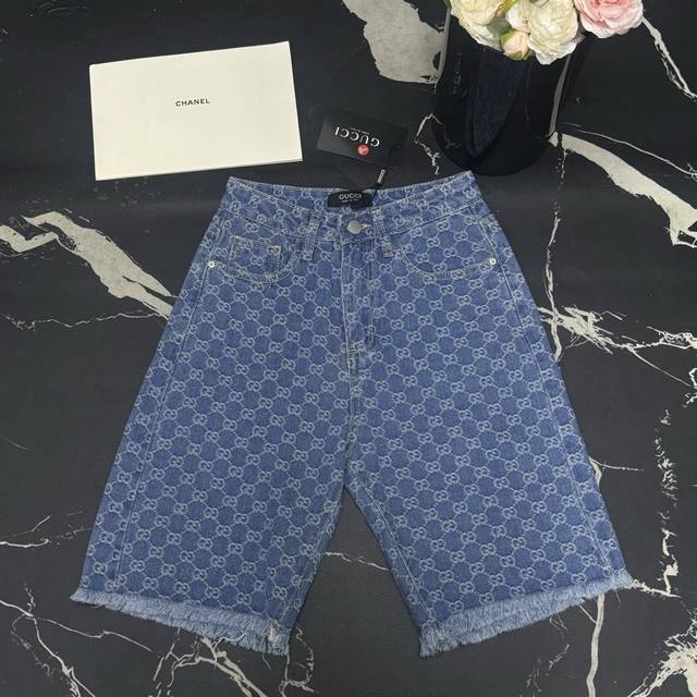 牛仔裤拿货 g家25春夏新款Logo提花高腰显瘦五分牛仔裤 颜色: 1色 码数:Smlxl