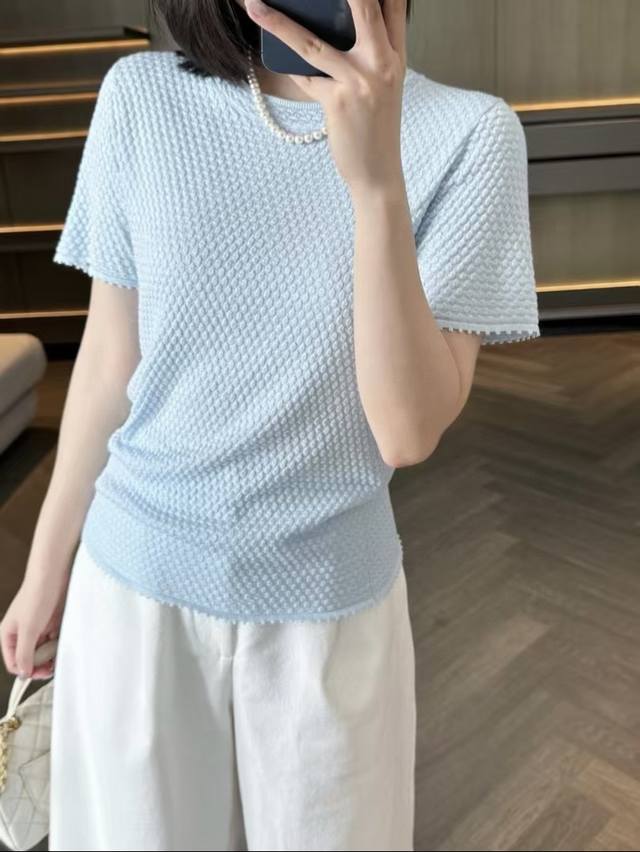New新品M2573款Er多斯68支莱赛尔天丝几何肌理谷波圆领三色短袖 Mlxl码现货 搭配参考图