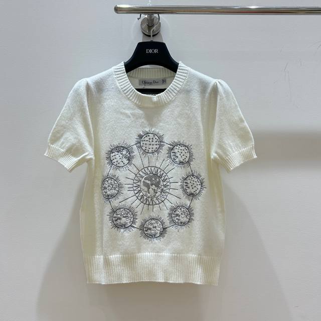 Dior 迪奥 24春夏 月食图案 女士套头短袖针织衫 毛衣 白色Sml现货发