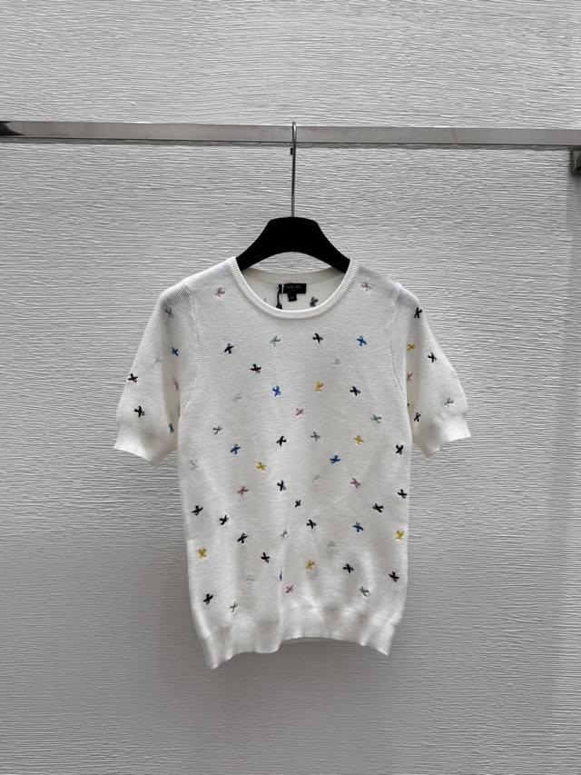 Ch家 夏季新款 小鸟Logo刺绣圆领针织短袖 颜色 白色 尺码 36.38.40