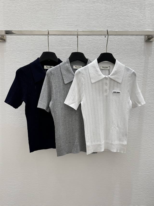 M家 夏季新款 纯色简约镂空翻领针织短袖 颜色 白色 黑色 灰色 尺码 36.38.40