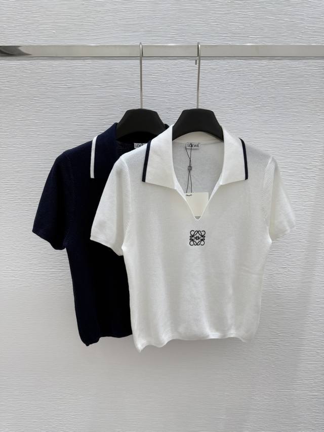 Lo家 早春新款 翻领针织短袖 颜色 白色 宝蓝色 尺码 36.38.40
