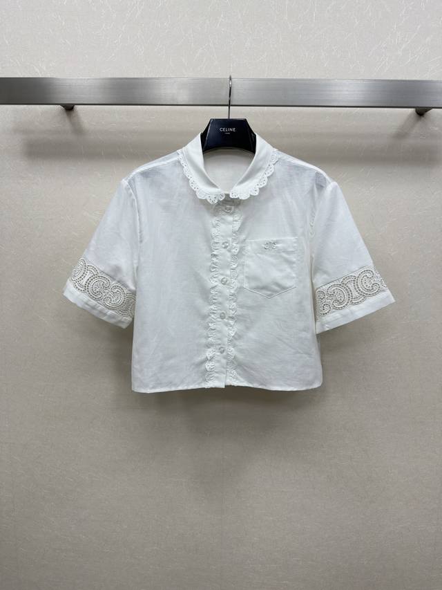 25Ss Celin *夏季系列新款 短裤镂空衬衫 高级定制斜纹全棉材质 质感十足 袖口凯旋门镂空 口袋刺绣标志 更显眼高级点亮细节 低调彰显品牌风格 简约高级