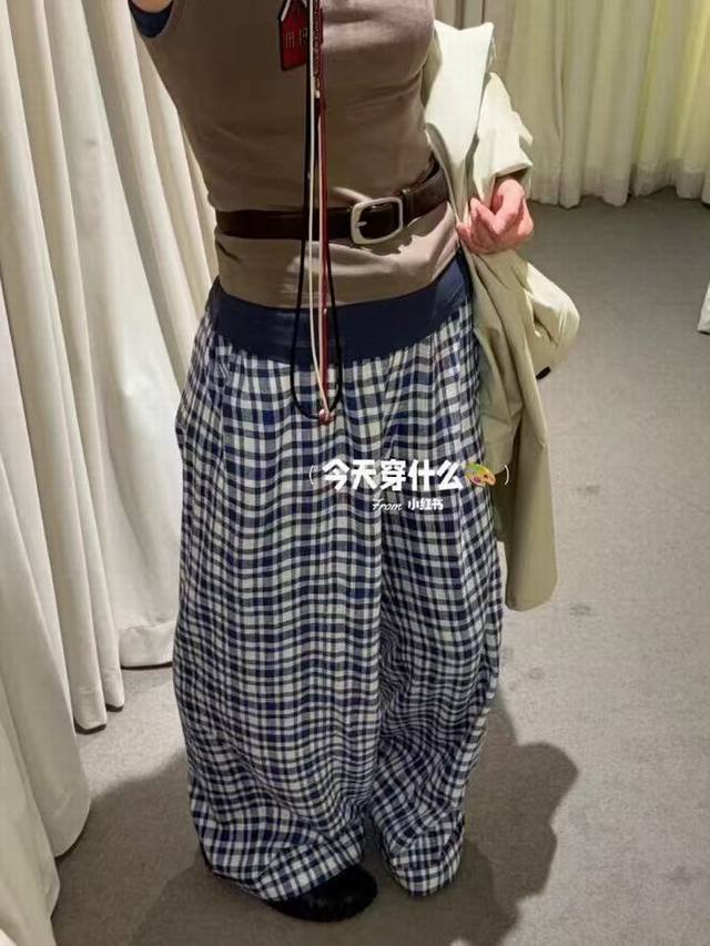 翻单出货 上新25春夏设计师风格亲肤亚麻格子阔脚裤 码数Sml