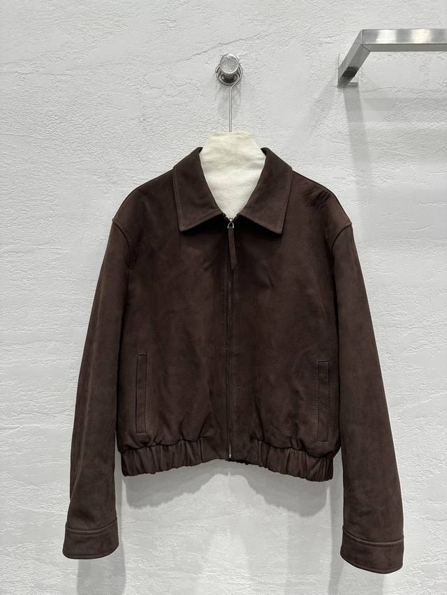 独家首发高端原单品质The R*M25春装新品 复古摩登时髦夹克皮衣 Overzise下摆抽绳设计 立体剪裁看似简单版型超重工 定制顶级进口100%鹿皮绒小羊皮