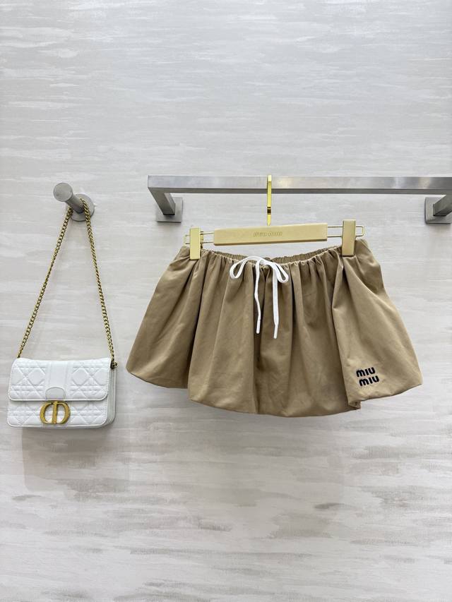 Miumi2Ss卡其色抽绳半裙 高品质定制 现货首发Size S M L