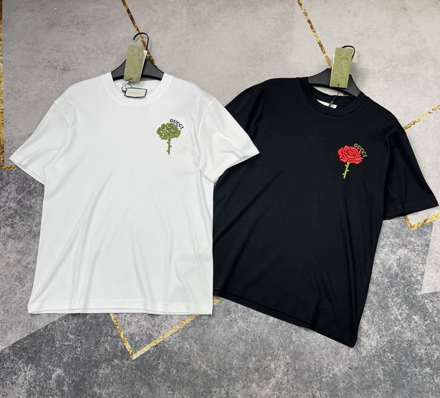 纯原25Ss最新款Gucci刺绣T恤 原版定制高克重面料 上身舒服有型 两色现货出 M~Xxxl码市面顶级货
