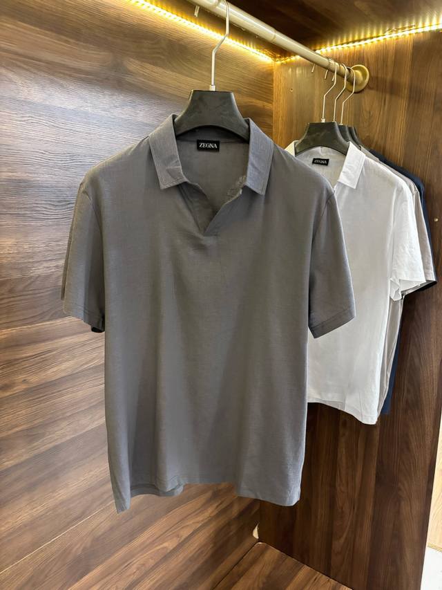 New# zegna 杰尼亚 100%亚麻海鸥领男士翻领短袖 男装界的天花板 这款翻领麻料衫短袖精准到每一针的细腻工艺 完全区别于普通面料裁剪 线条流畅 版型挺