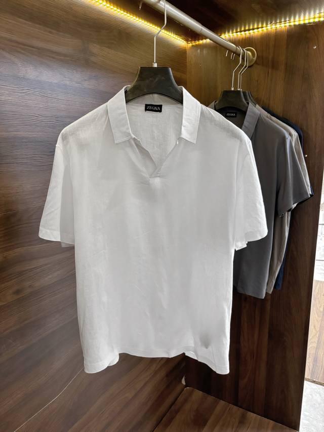 Zegna 杰尼亚 100%亚麻海鸥领男士翻领短袖 男装界的天花板 这款翻领麻料衫短袖精准到每一针的细腻工艺 完全区别于普通面料裁剪 线条流畅 版型挺括 完美修