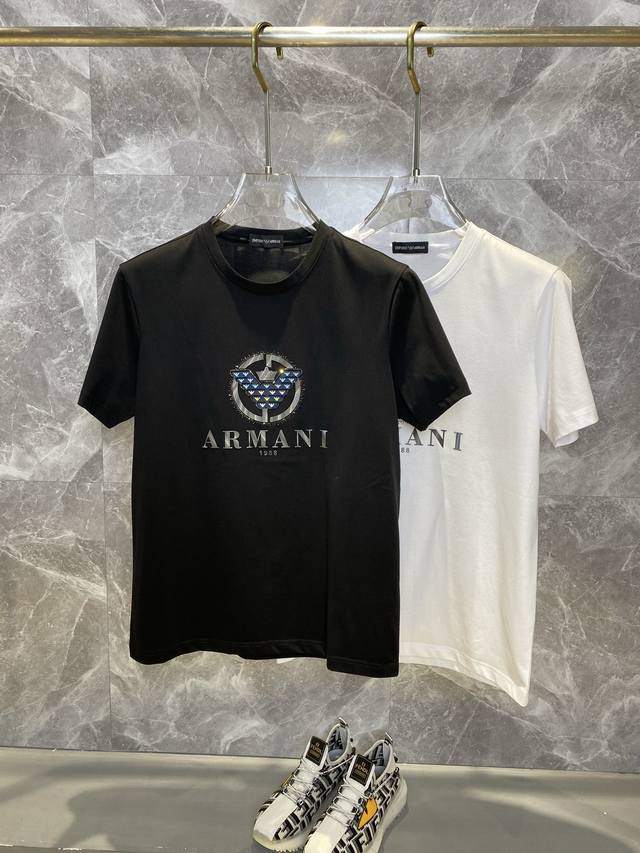 Armani阿玛尼 2025Ss春夏高品质丝光棉短袖T恤 M-6Xl可穿至230斤 顶级原单品质 当下最新工艺要求 顶级订单要求车线做工 超级好搭配 顶级定制