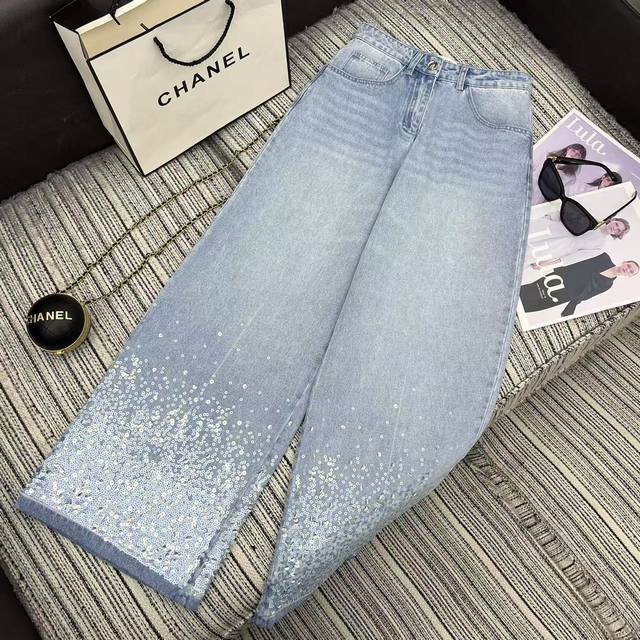 强烈推荐 高端原单品质认准我家品质Coco 女孩穿搭 25S新品重工满头星亮片牛仔裤超重工的一款 少女收割机 璀璨亮片钉珠刺绣非常有层次感 Bling Blin