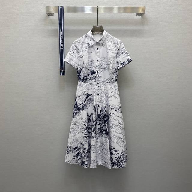 Di*25Ss 数码定位印花气质翻领本布腰带设计收腰连衣裙 高级面料 颜色:图片色 面料 印花精纺棉面料 Smlxl