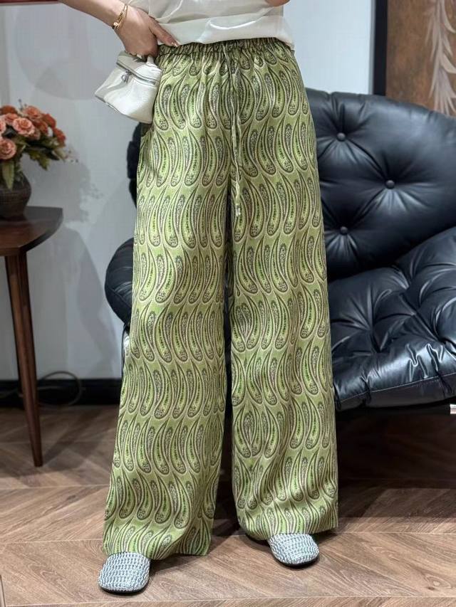 爆款现货 苎麻腰果花印花阔腿裤 现货S-L