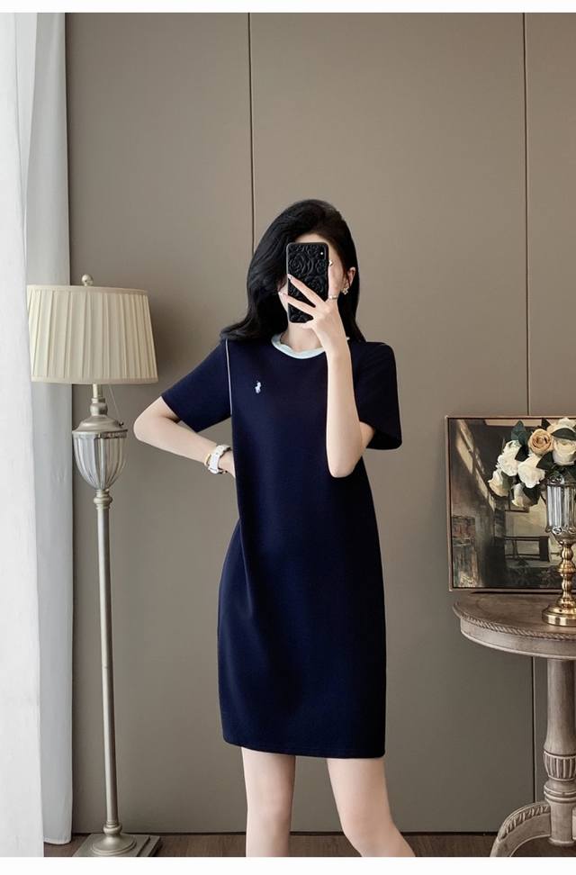 欧美潮牌短袖圆领气质女时尚显瘦连衣裙S-Xl
