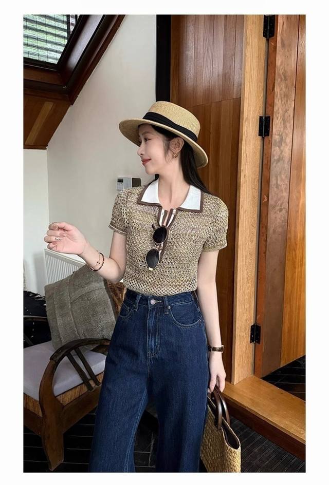 小众设计感翻领撞色上衣女夏季新款短袖独特超好看小衫潮Sml