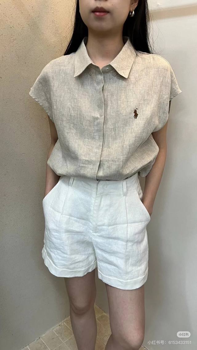 超级跑量 拉夫*伦百搭纯色宽松高品质亚麻刺绣小马标小飞袖衬衫本布包扣精致刺绣舒适版型 颜色 白 麻色 黄 藏蓝 浅蓝 军绿 面料 100 亚麻 尺码 S Xl