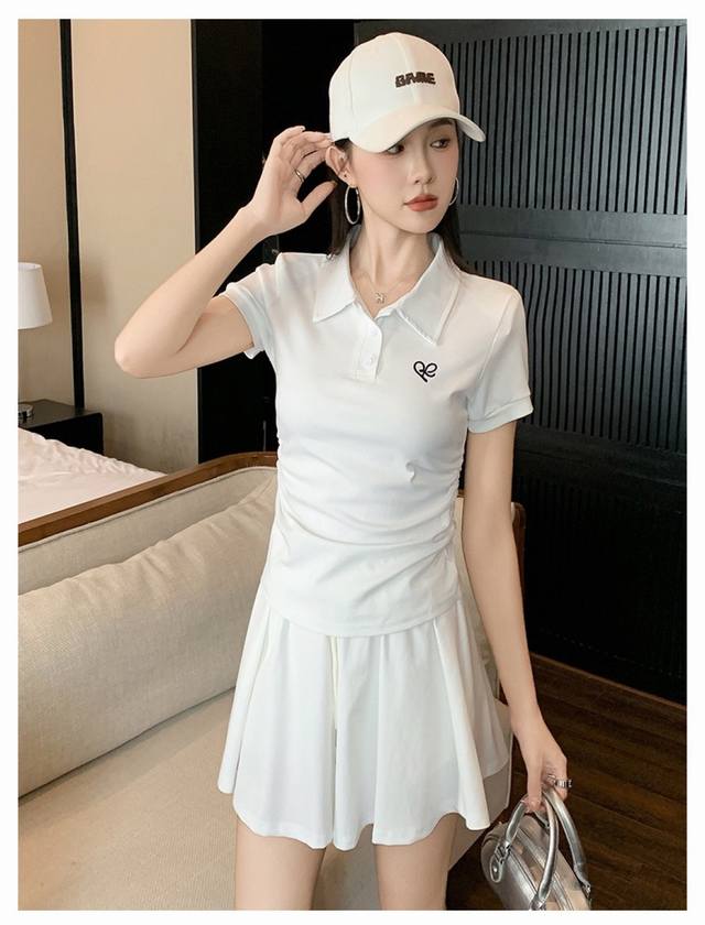 时尚学院风短裙套装女夏季高级感洋气减龄短袖polo衫A字裙两件套S-Xxl